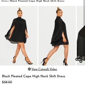 Pretty little thing black Pleated CapeShift Dress